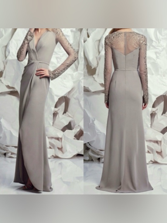 Pamella Roland Dresses & Skirts - {Pamella Roland} Beaded Sleeve Wrap Column Gown